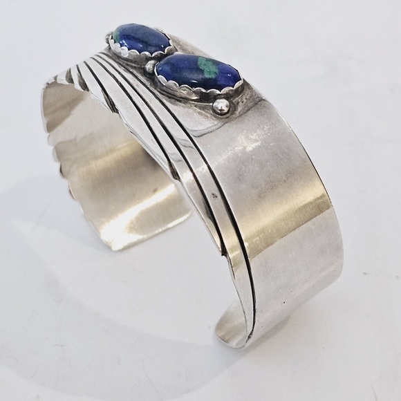 Vintage Robert Johnson RMJ Navajo Sterling Azurite Cuff Bracelet - Picture 4 of 16